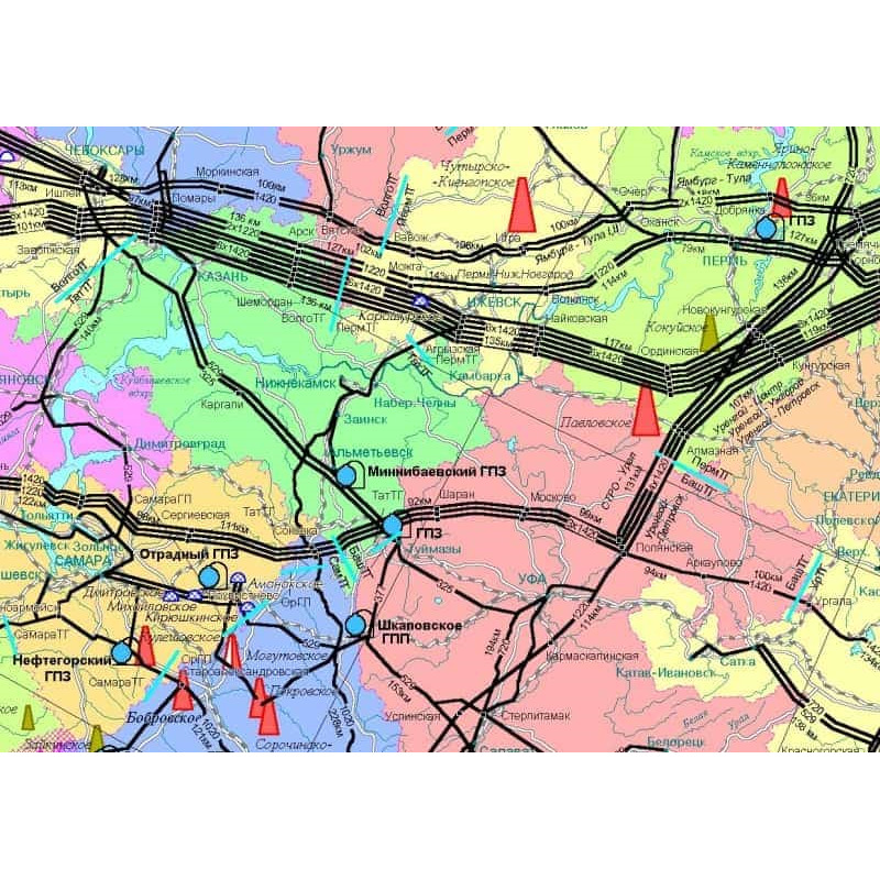 Карта Магистральные газопроводы России и ближнего зарубежья. (Масштаб 1 : 4 млн.)