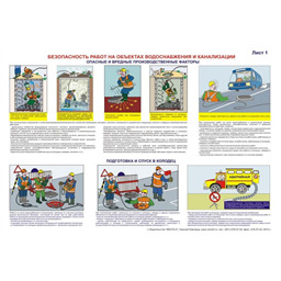 Комплект плакатов Безопасность работ на объектах водоснабжения и канализации (2 листа, A3, лам.)