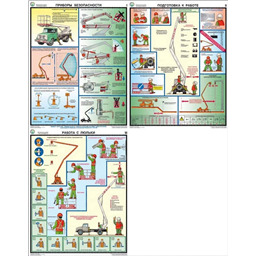 Комплект плакатов Безопасность работ с автоподъемниками (автовышками) (3 листа, A3, лам.)