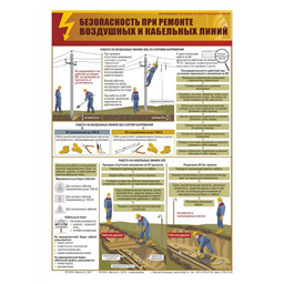 Плакат Безопасность при ремонте воздушных и кабельных линий (A3, лам.)