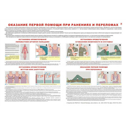 Плакат Оказание первой помощи при ранениях и переломах (A3, лам.)